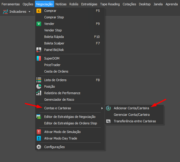 adicionar conta carteira no menu negociacao do blackarrow.png