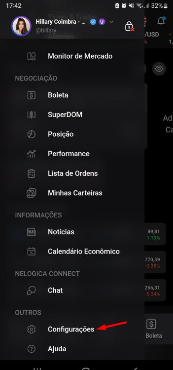 configuracoes no menu lateral do blackarrow mobile.png